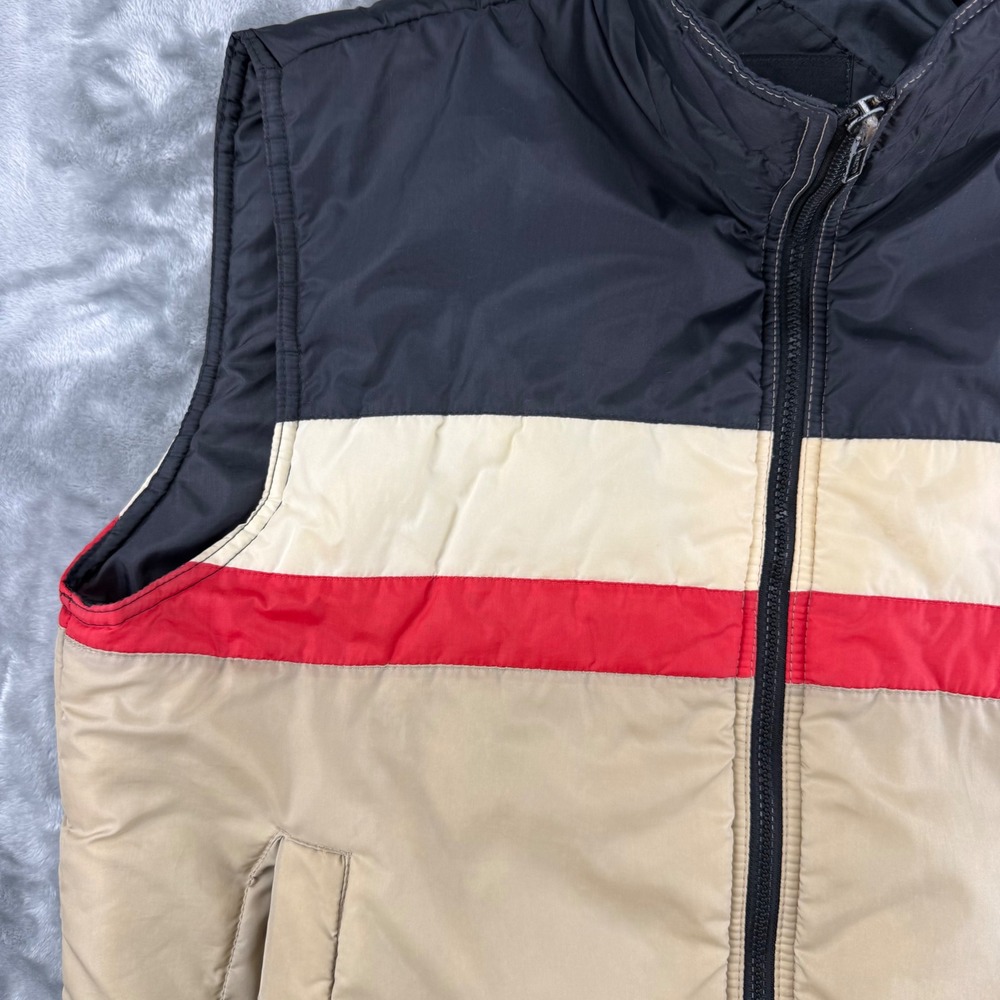 Vintage Shipton Sportswear Puffer Vest Mens Large Colorblock Black Tan Red Zip - Picture 15 of 16